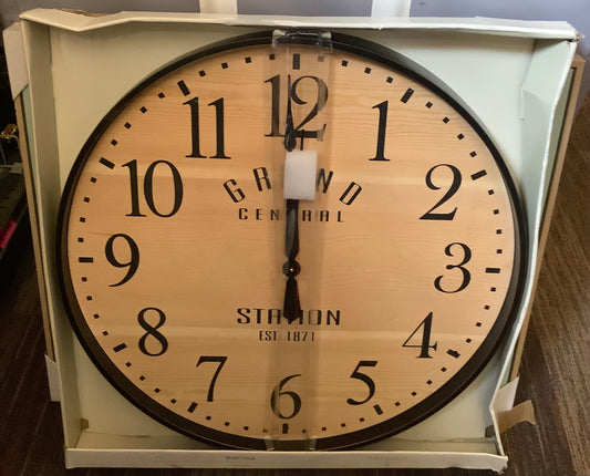 26" Grand Central Station Wall Clock Tan/Black