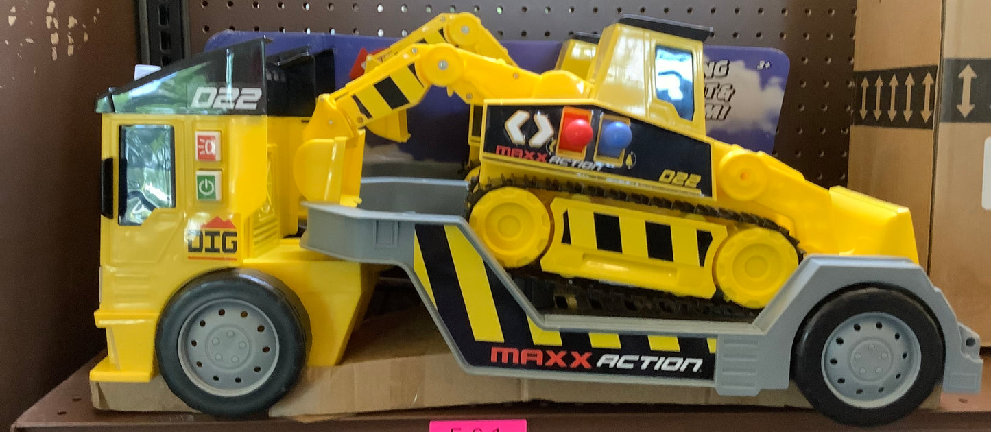 (CLEARANCE) Maxx Action 2-N-1 Mega Mover - Construction Truck and Trailer with Lights, Sounds and Motorized Drive
