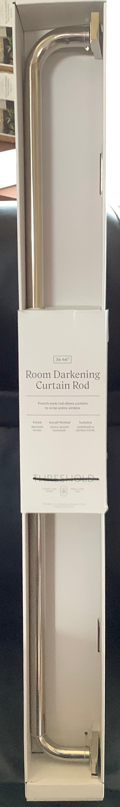 36"-66" French Curtain Rod Brushed Nickel -
Single Steel Rod, 0.875" Diameter, 25lb Capacity, Silver Finish