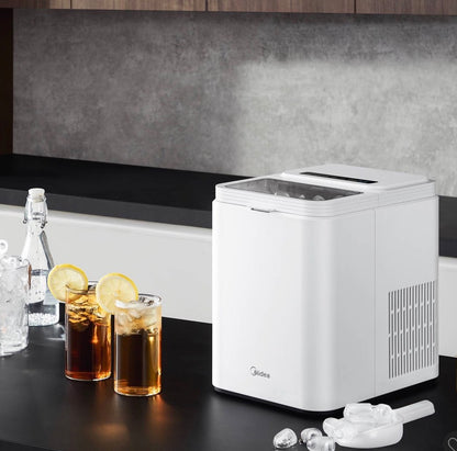 Midea Ice Maker Countertop, Bullet Ice, 26 Ibs Daily Production, 2 Ice Sizes, White