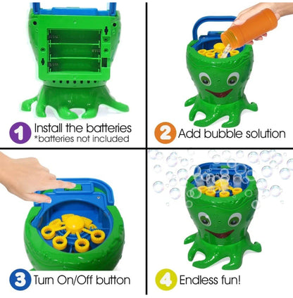 Octopus Bubble Machine, Includes 1 Bubbles Blowing Toy with Carry Handle and 1 Bottle of Solution (Batteries Not Included )- Damaged Box (see pictures)