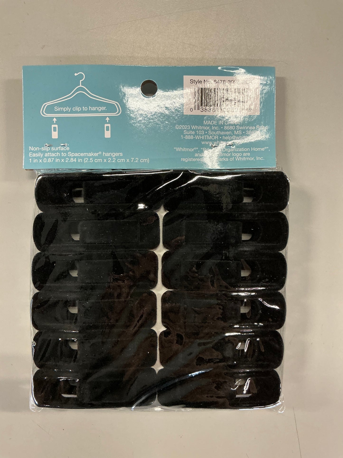 Whitmor Spacemaker Hanger Clips - Black - Set of 12 - Non Slip