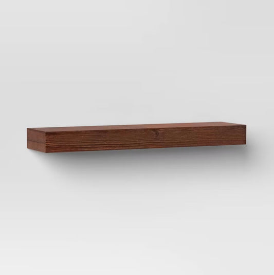 24" Floating Dark Wood Shelf - Walnut Brown - Wall-Mounted, Open Shelving - Damaged Box (see pictures) - FOR PICKUP ONLY