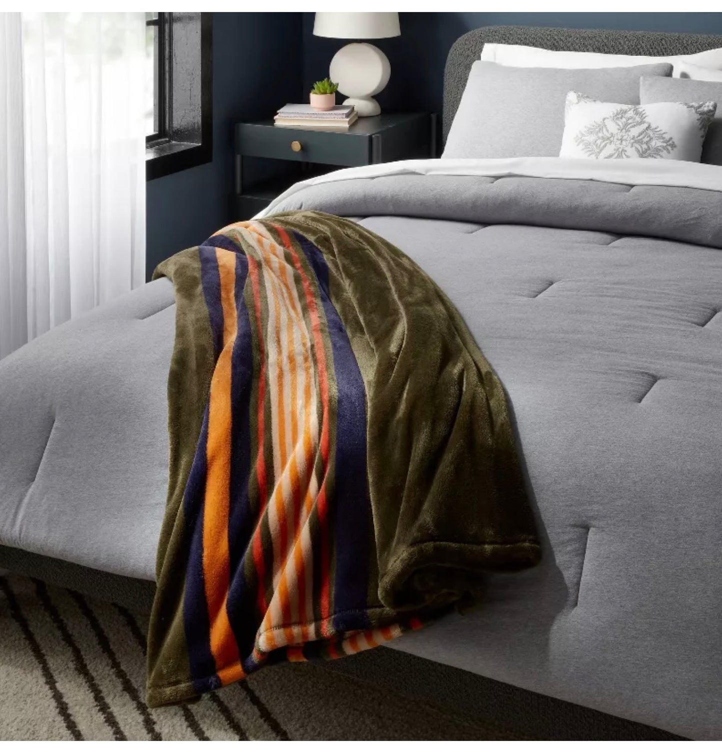 Twin/Twin XL Microplush Blanket - Green Border Stripe