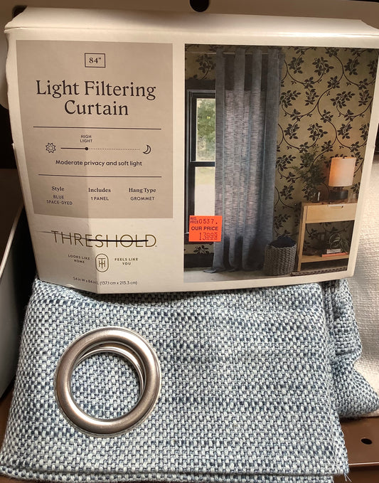 (Clearance) 84” Light Filtering Curtain 1-Panel Blue Space-Dyed
