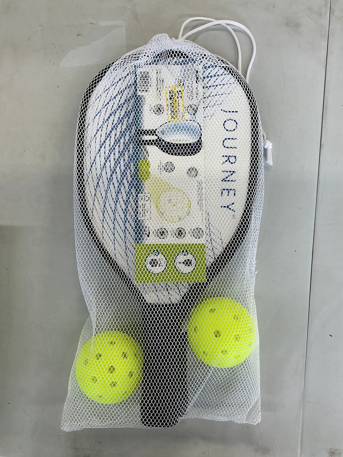 Franklin Sports 2 Player Wood Journey Pickleball Paddle and Ball Set in Mesh Bag - White/Navy: Medium Flex, Traditional Shape - OPEN PACKAGE