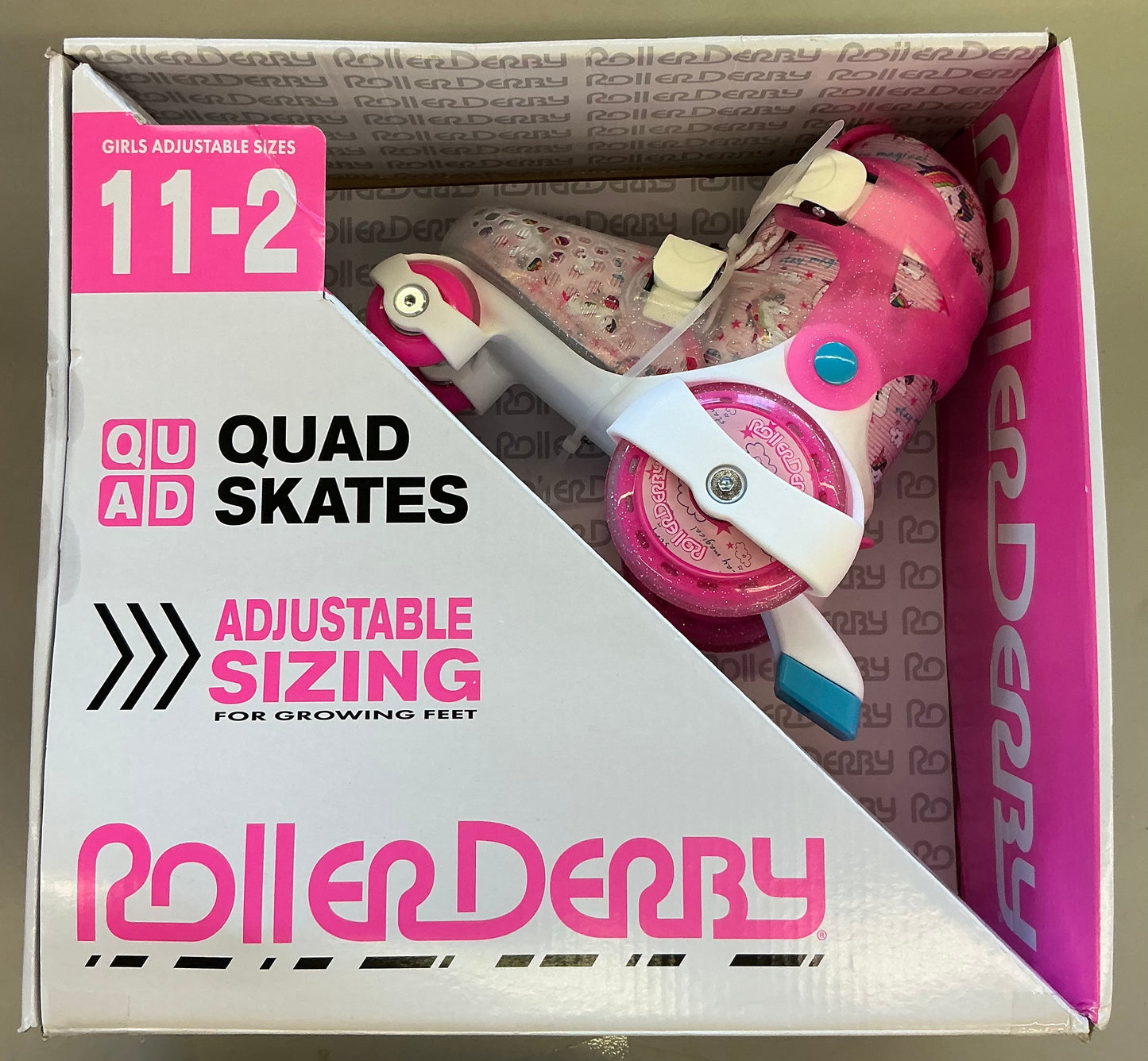 Roller Derby Sport Kids' Roller Skate - Unicorn Pink/White M: Adjustable Size, Padded Collar - Open Box