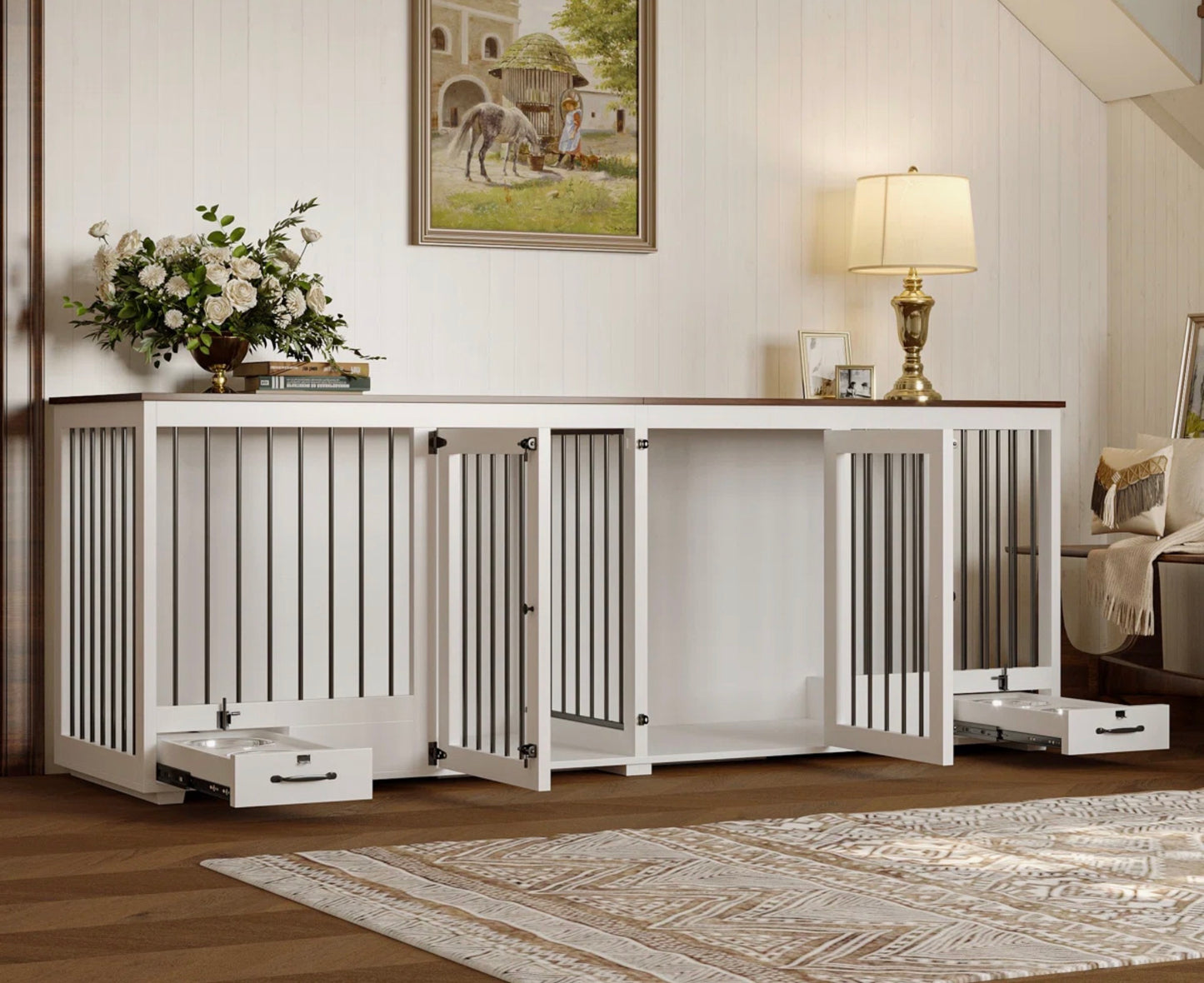 THRIFTY 70 - Large Dog Crate And Divider - Open Box - USED/DAMAGED, MISSING BARS (See Pictures)- FINAL SALE- NO RETURNS - AS IS