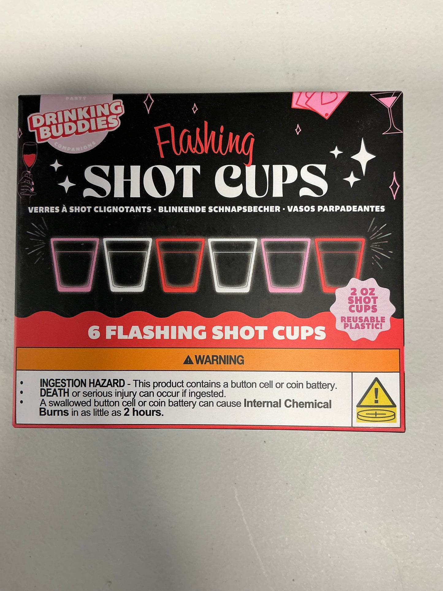 Drinking Buddies - Vegas LED Flashing Shot Glasses - 6 Flashing 2oz Shot Cups