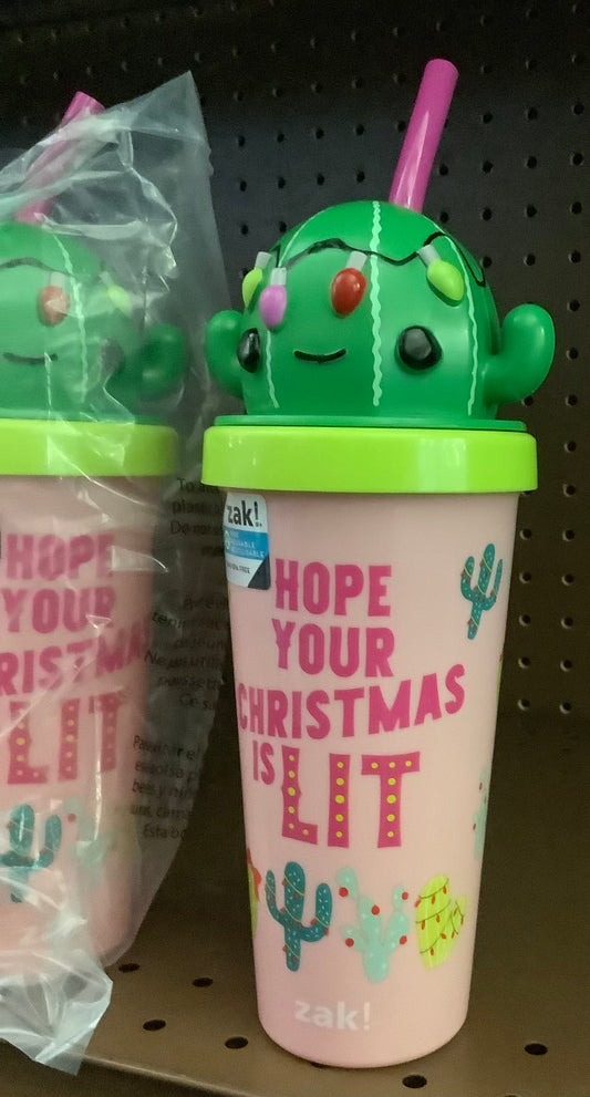 Zak Designs 18oz Plastic Figural Straw Tumbler - Cactus