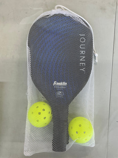Franklin Sports 2 Player Wood Journey Pickleball Paddle and Ball Set in Mesh Bag - White/Navy: Medium Flex, Traditional Shape - OPEN PACKAGE