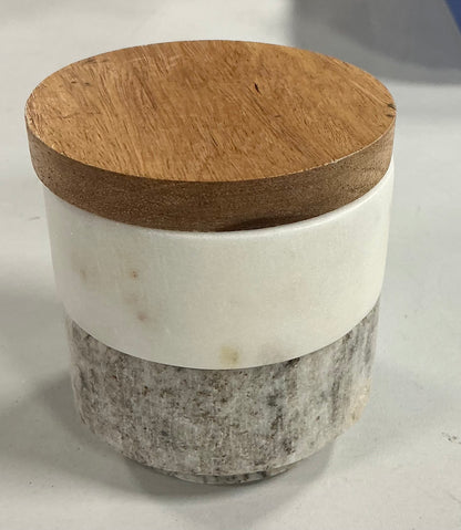 3pc Marble Stacking Salt & Pepper Cellar White/Warm Gray - Hearth & Hand™ with Magnolia: Acacia Lid, Farmhouse Style - Out of Package (see pictures)