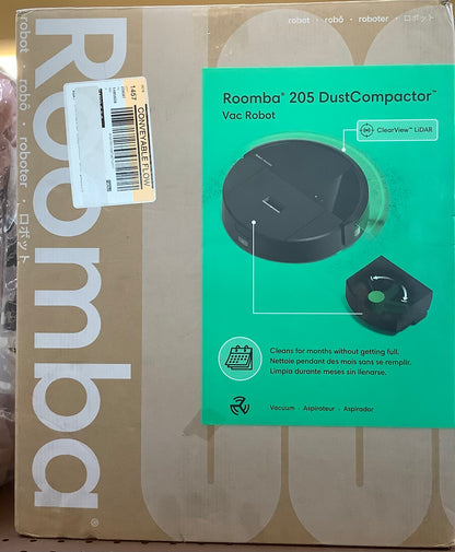 iRobot Roomba 205 DustCompactor Cordless Vacuum
U112020 5.8" Cleaning Path Black