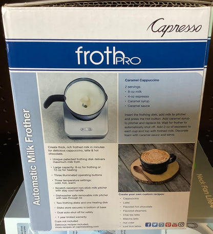 Capresso Automatic Milk Frother Froth PRO - Black/Silver
202.04: Electric Milk Steamer & Foamer, 600W, 1 Cup Capacity