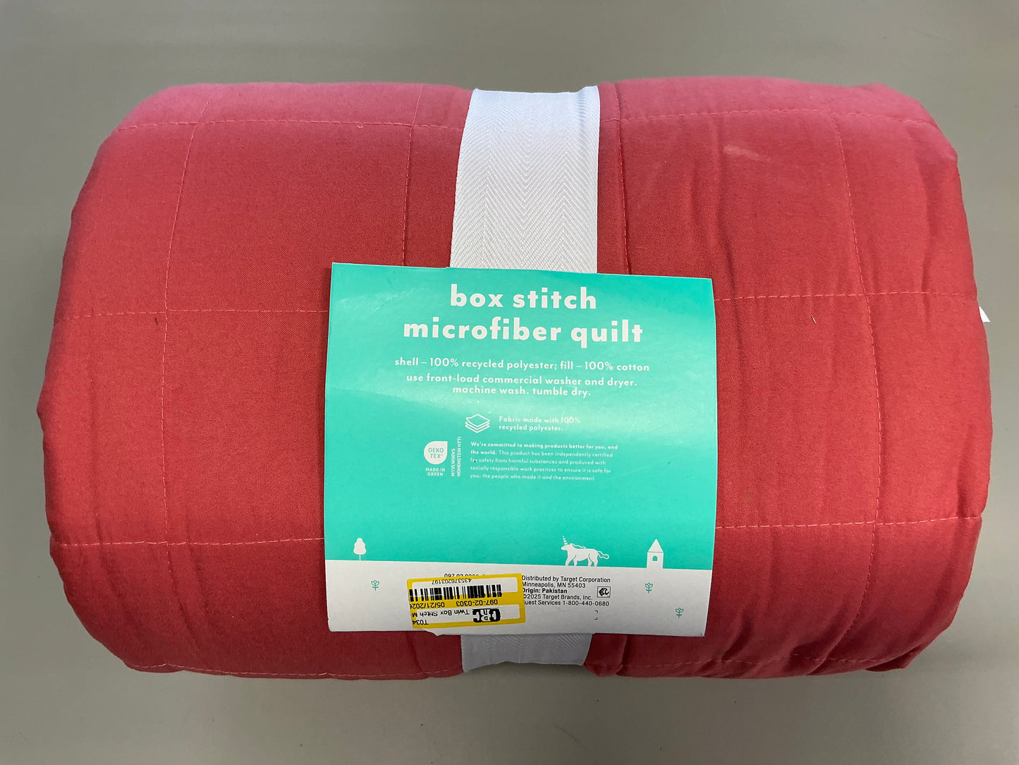 Twin - Box Stitch Microfiber Kids' Quilt - Faded Rose