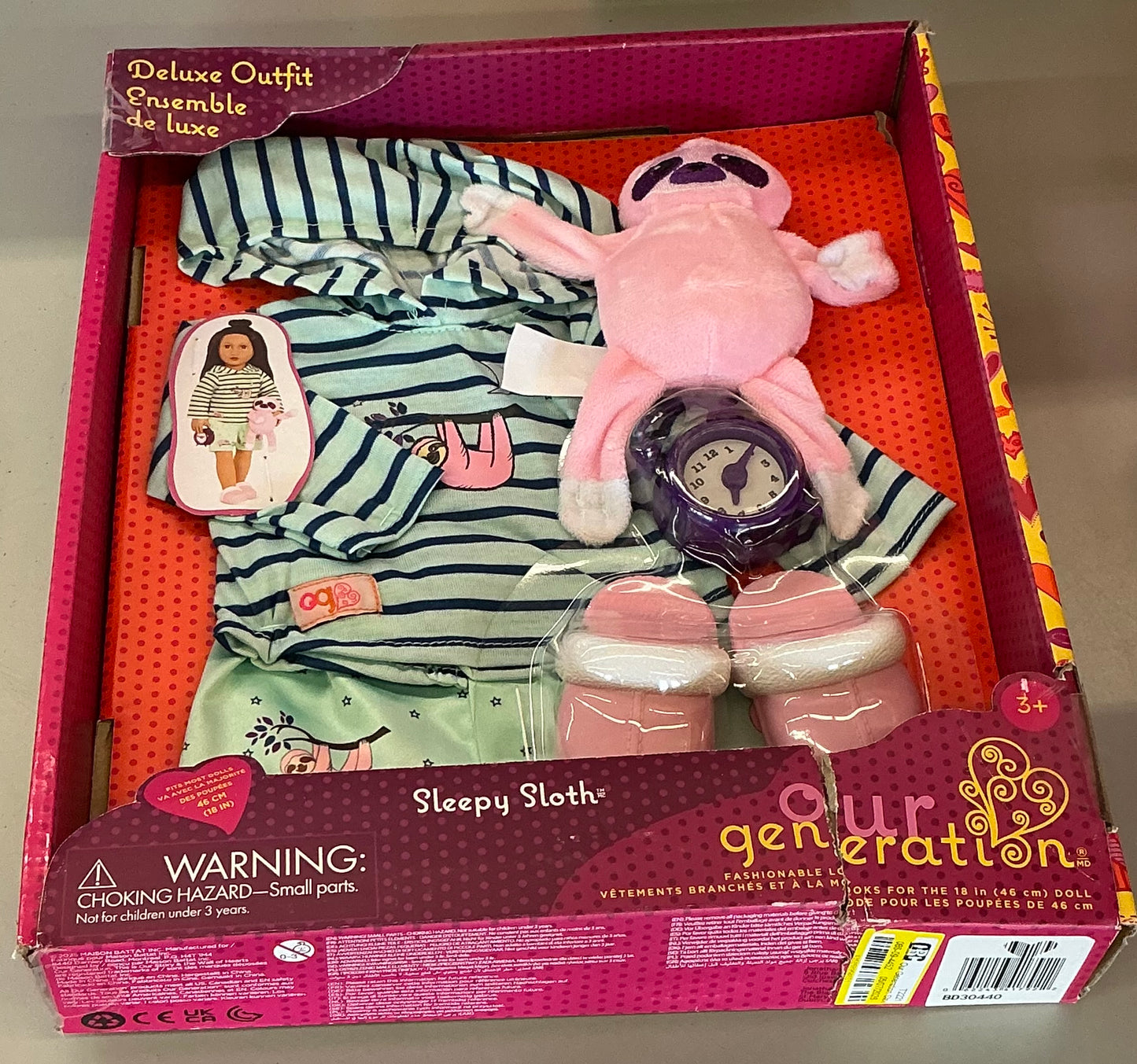 Sleepy Sloth - Pajama Outfit & Plush for 18-inch Dolls - DAMAGED BOX (SEE PICTURES) - DOLL NOT INCLUDED