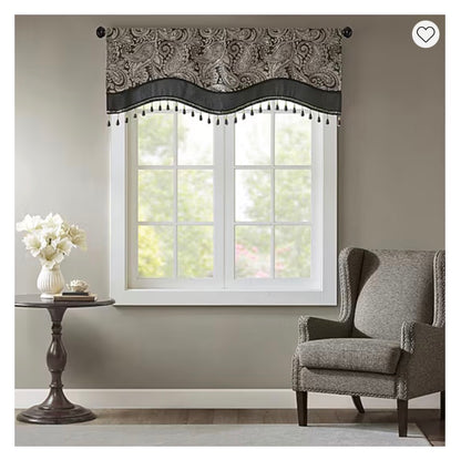 Madison Park Whitman Rod Pocket Scallop Valance - Black - 1 Valance - 50”WX18”L