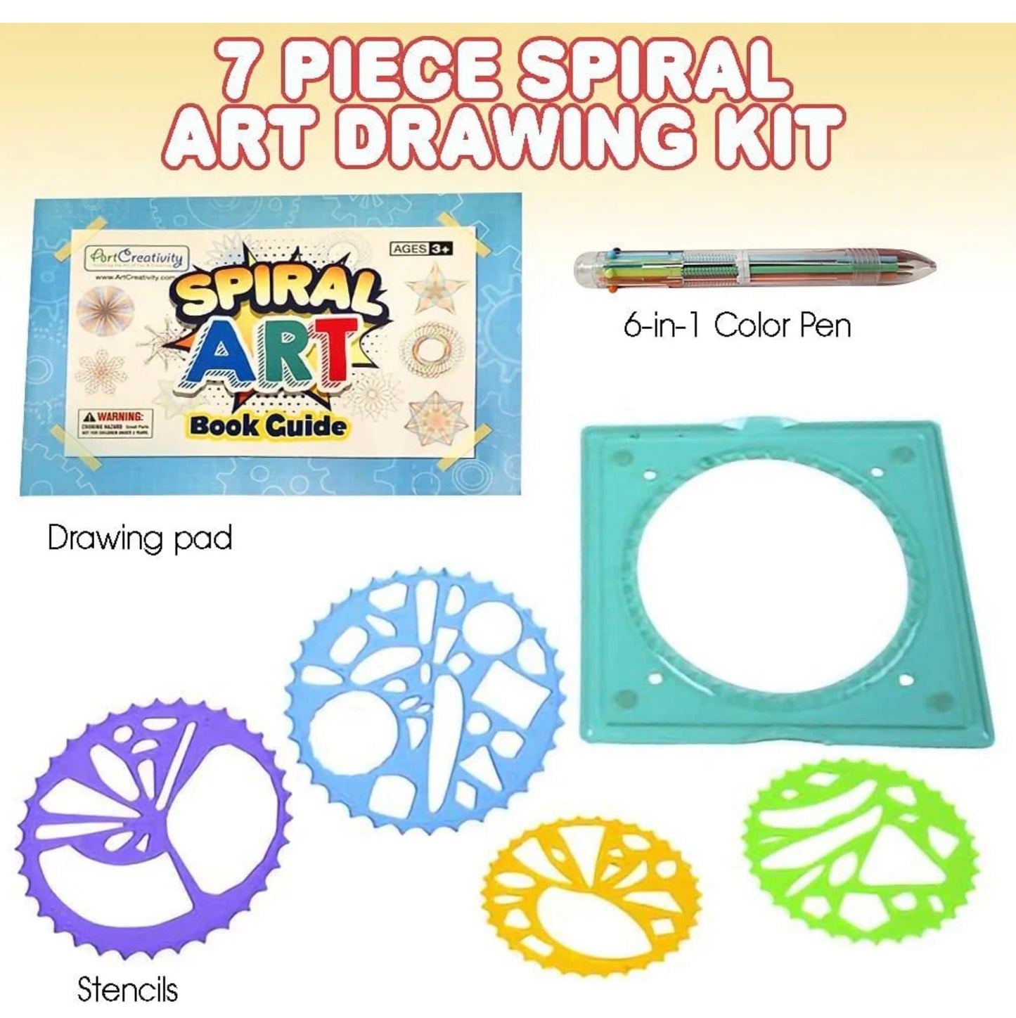 Spiral Drawing Art Set - 7 Piece Kit - Includes 6-in-1 Color Pen, Drawing Templates and Sketching Pad