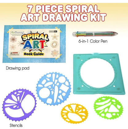 Spiral Drawing Art Set - 7 Piece Kit - Includes 6-in-1 Color Pen, Drawing Templates and Sketching Pad