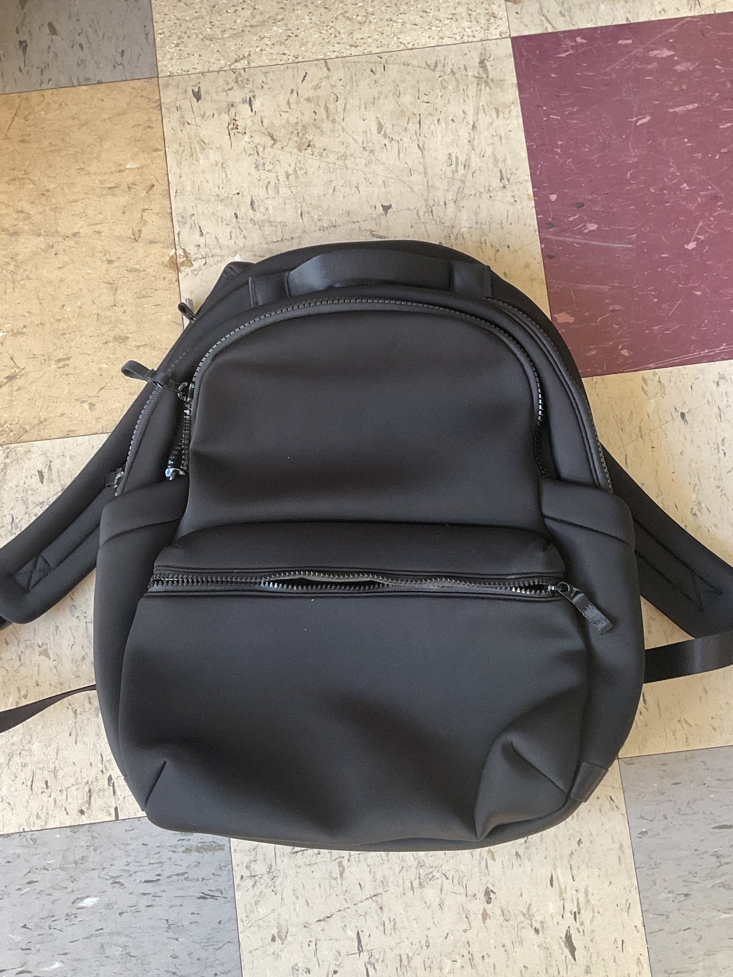 Faux Neoprene Backpack - Black - Unstructured Knit Design