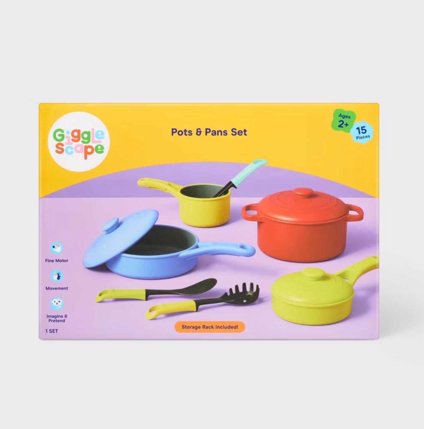 Pots & Pans Set - Gigglescape™: Creativity & Problem Solving, Fine Motor Skills, 16-Piece Plastic Set