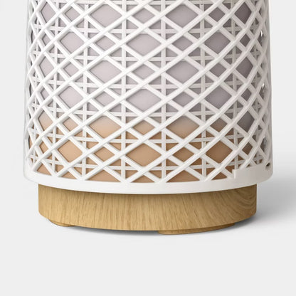 Rattan Battery/Solar LED Small Outdoor Lantern Heathered White - Threshold™