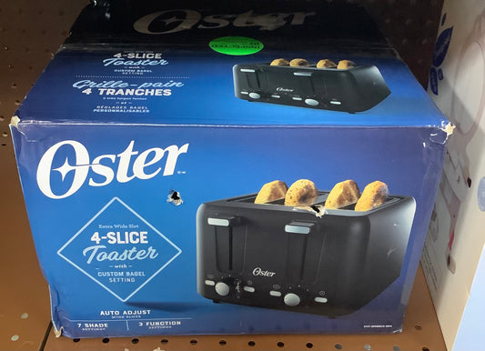 (CLEARANCE).Oster 4-Slice Toaster With Extra-Wide Slots Black: Bagel & Bread Toaster, 1560W, Kitchen Aid, Spot Clean