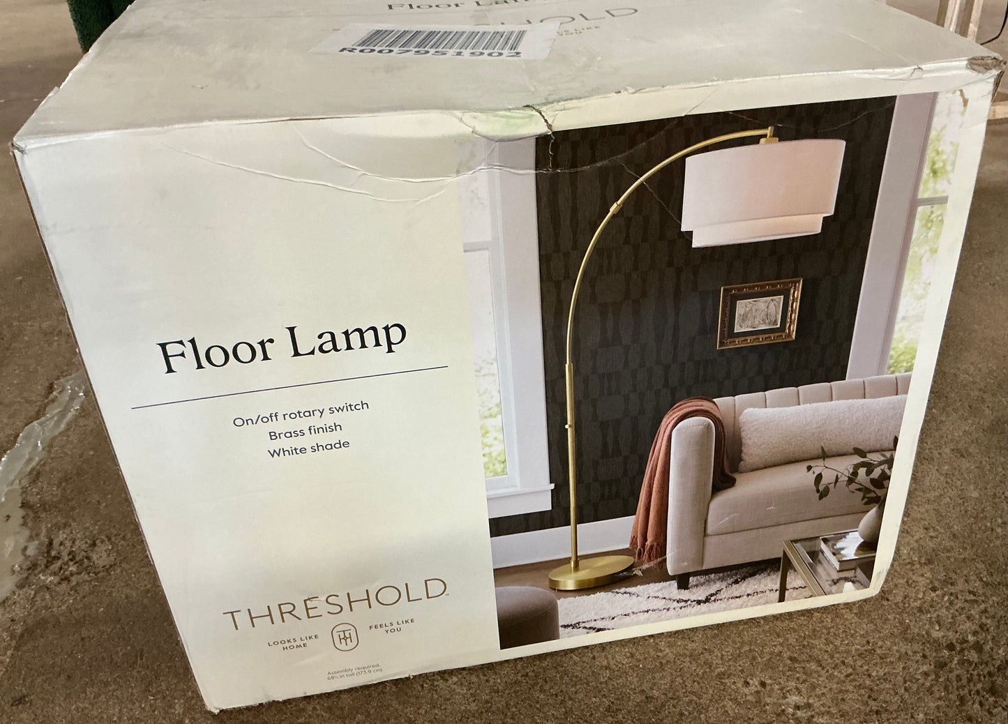 68"x41" Knurled Metal Arc Floor Lamp with Tiered Shade - Brass - Curved Standing Illumination for Living Room - Some Cosmetic Damage - (see pictures ) - LAMPS MAY BE OUT OF BOX - FOR PICKUP ONLY