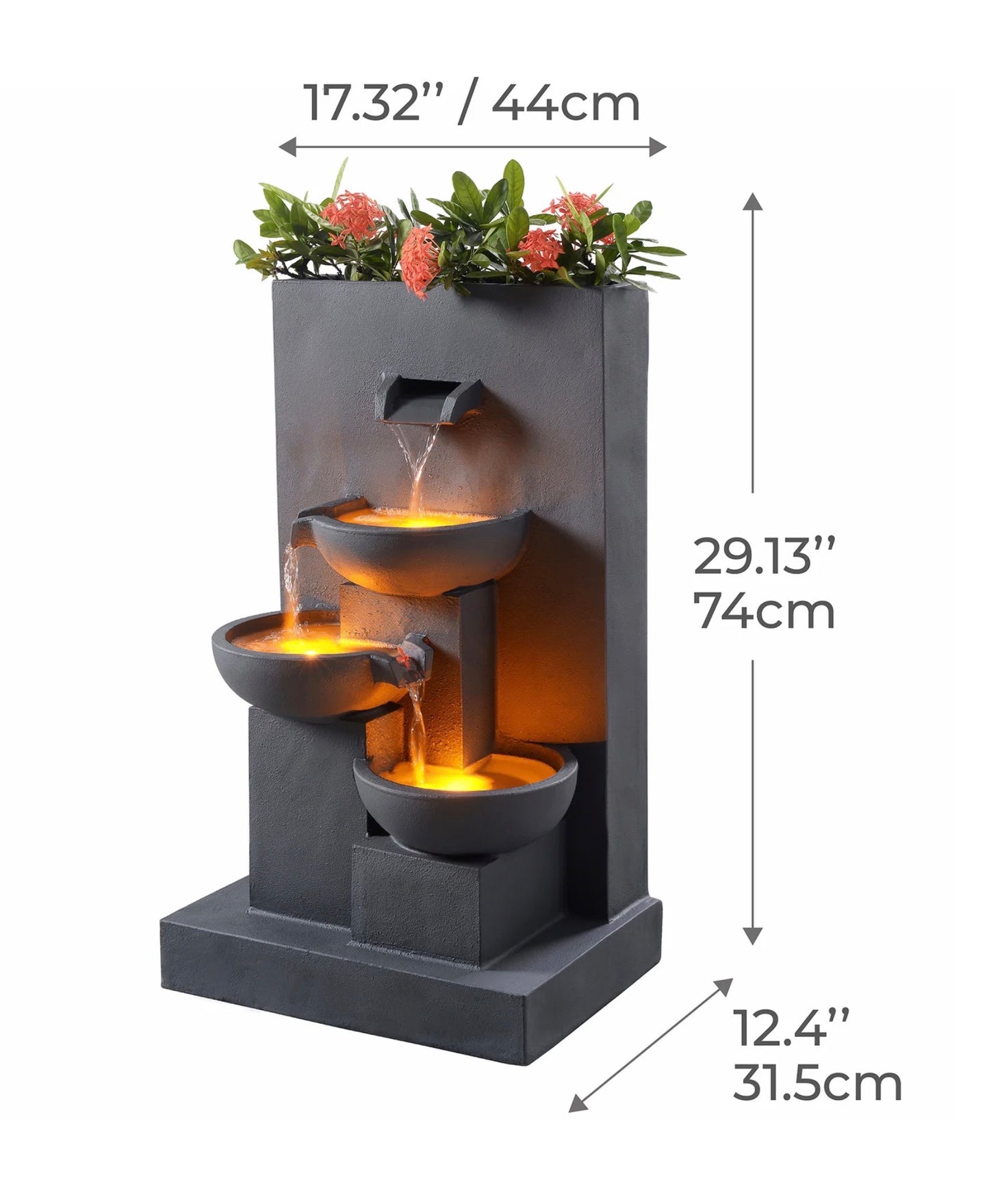 Teamson Home 29.13" Outdoor Water Fountain with Planter, LED Lights, Matte Gray - Open Box - May Have Cosmetic Damage (see pictures) - FOR PICKUP ONLY