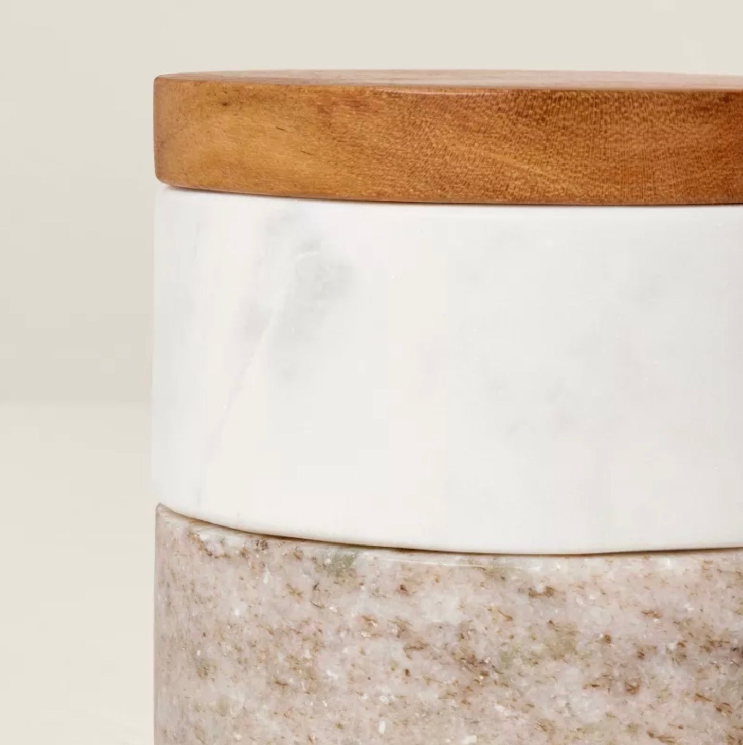 3pc Marble Stacking Salt & Pepper Cellar White/Warm Gray - Hearth & Hand™ with Magnolia: Acacia Lid, Farmhouse Style - Out of Package (see pictures)