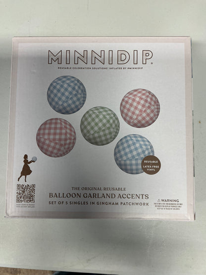 Minnidip Reusable Balloon Garland Accents- Set of 5 Singles in Gingham Patchwork, Pink, Blue & Green