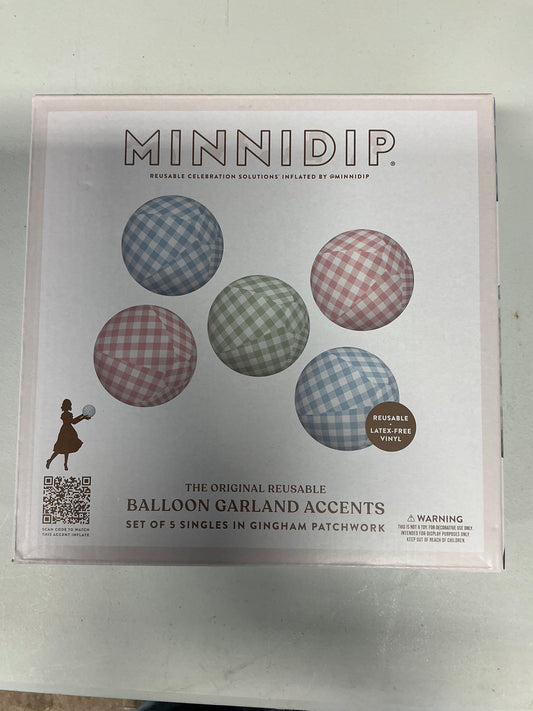 Minnidip Reusable Balloon Garland Accents- Set of 5 Singles in Gingham Patchwork, Pink, Blue & Green
