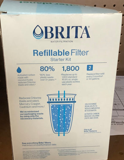 CLEARANCE - FINAL SALE - Brita Refillable Water Filtration Starter Kit with 1 Reusable Filter Shell and 3 Filter Refills
