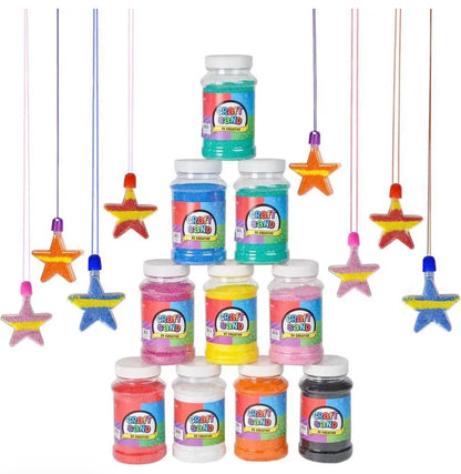 Craft Sand Super Pack - Includes 10 Big Tubes of Colorful Sand & Star Shaped Necklaces