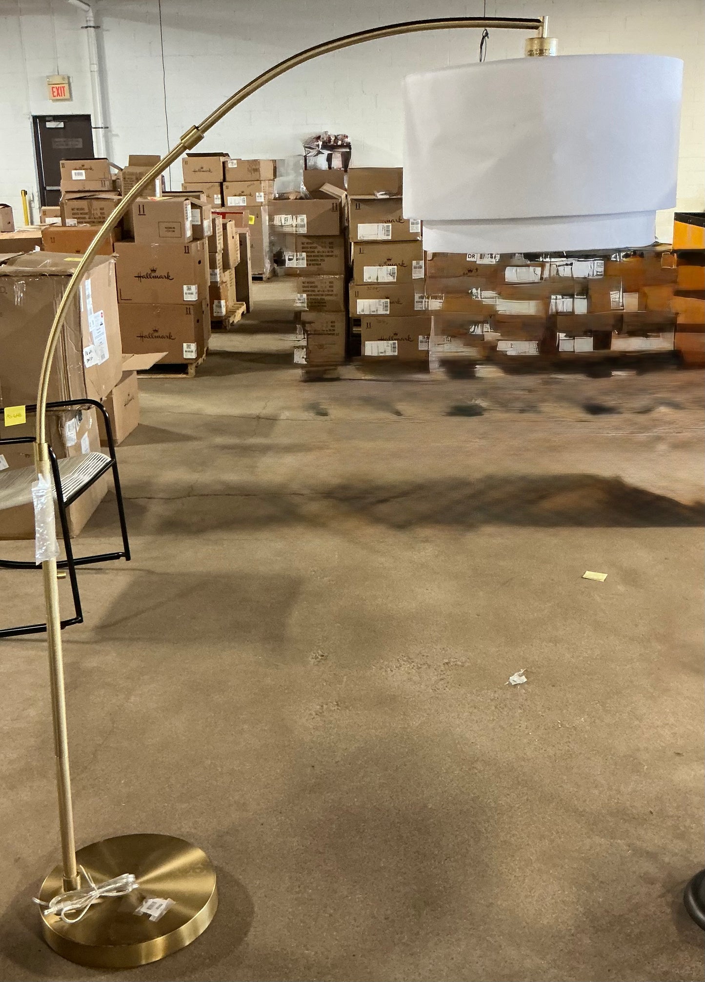 68"x41" Knurled Metal Arc Floor Lamp with Tiered Shade - Brass - Curved Standing Illumination for Living Room - Some Cosmetic Damage - (see pictures ) - LAMPS MAY BE OUT OF BOX - FOR PICKUP ONLY
