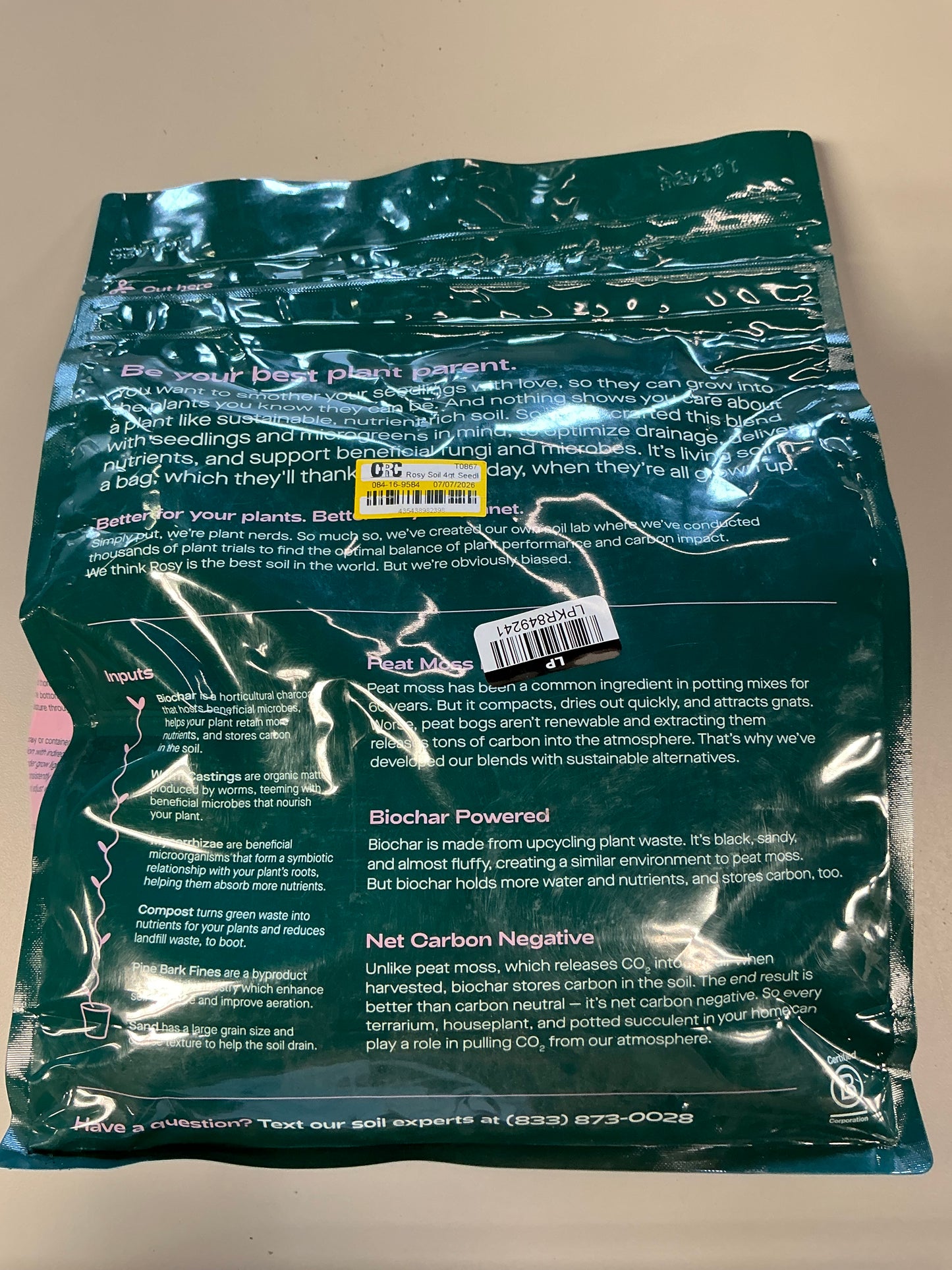 Rosy Soil Mix - Organic Peat Free Soil with Biochar for Strong Growth & Flavor, Well Draining Potting Mix, 4 qt - FOR PICK UP ONLY