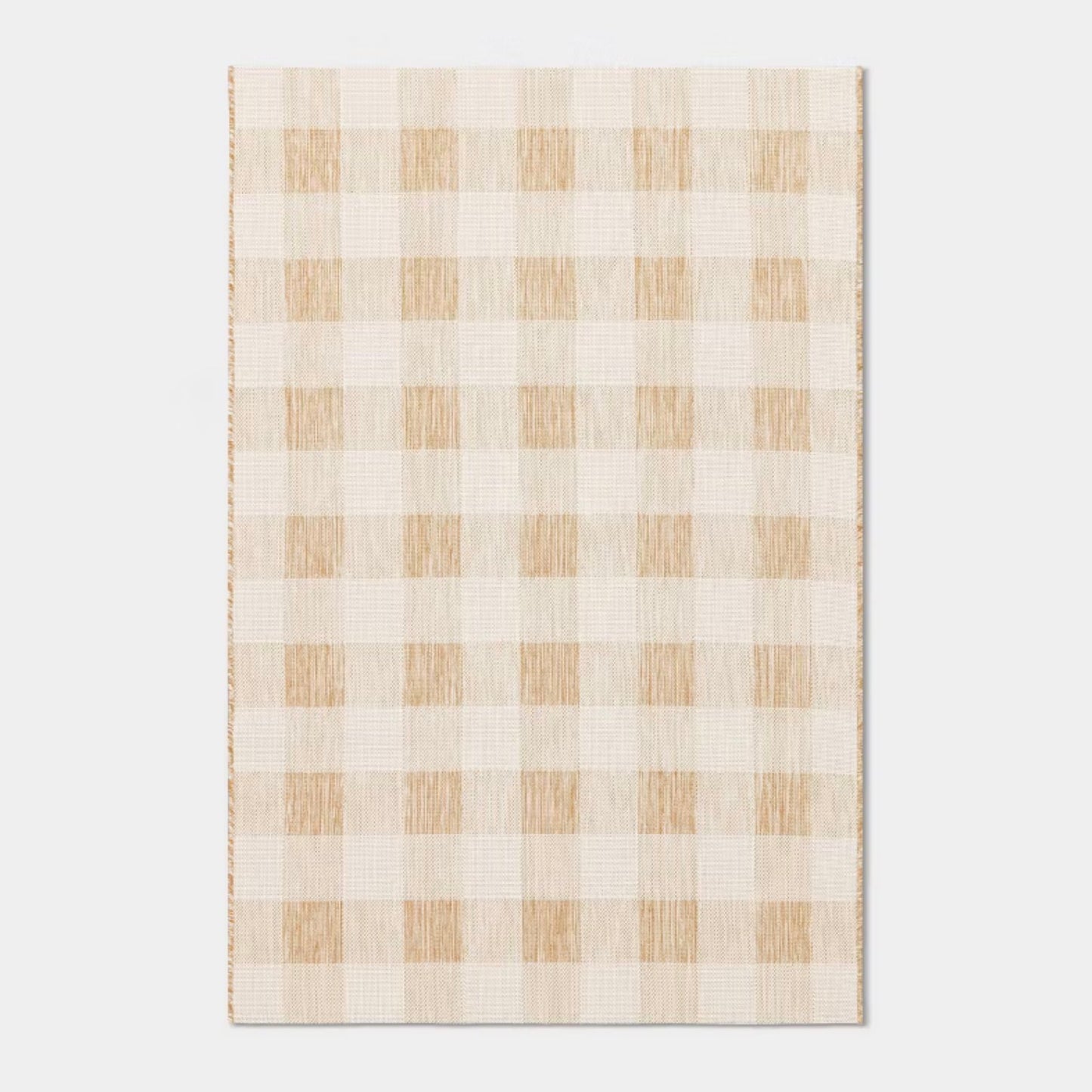 3.9'x5.4' Gingham Check Rectangular Woven Outdoor Area Rugs - Tan - Out of Package - May Have Minor Cosmetic Flaws (see pictures) - FOR PICKUP ONLY