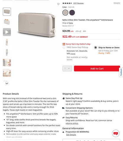 bella 2-Slice Slim Toaster, Fits-anywhere™ kitchenware - Open Box - Damaged Box (see pictures)
