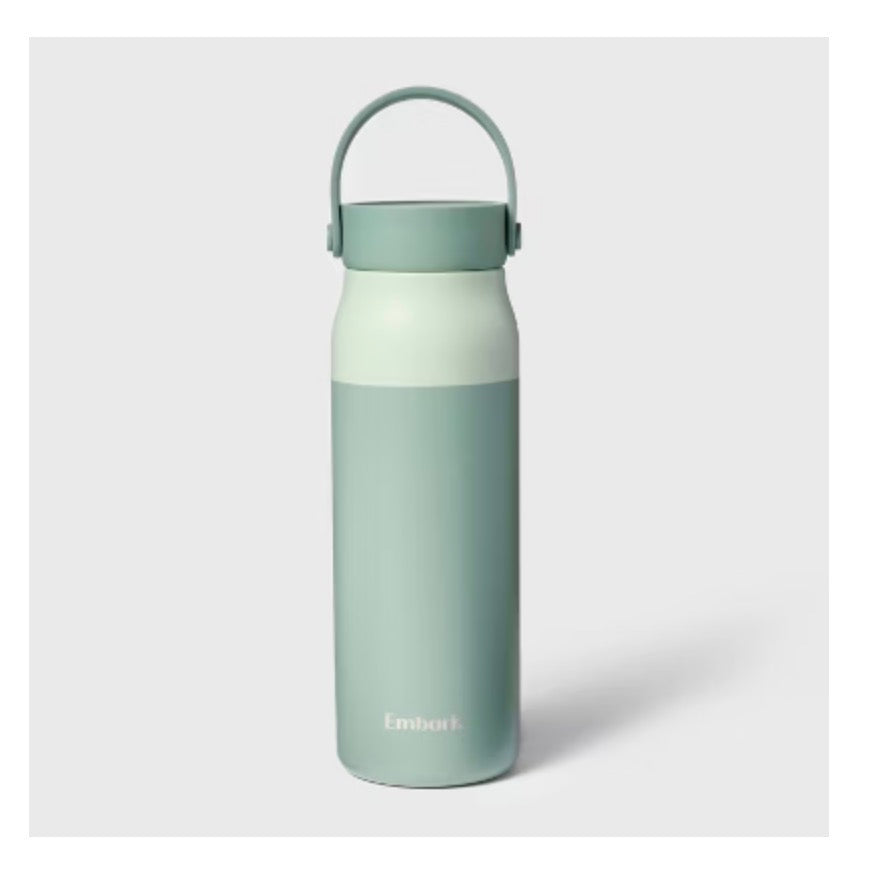 32oz Stainless Steel Hydration Water Bottle - Green - Portable Drinkware, Polypropylene Lid - MINOR COSMETIC DAMAGE