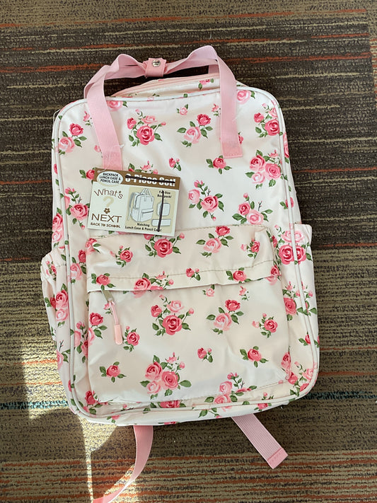 Pink Floral Design Backpack with Lunchbox