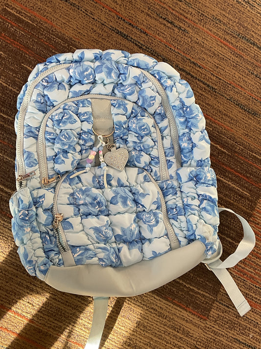 Blue Floral Puff Design Backpack
