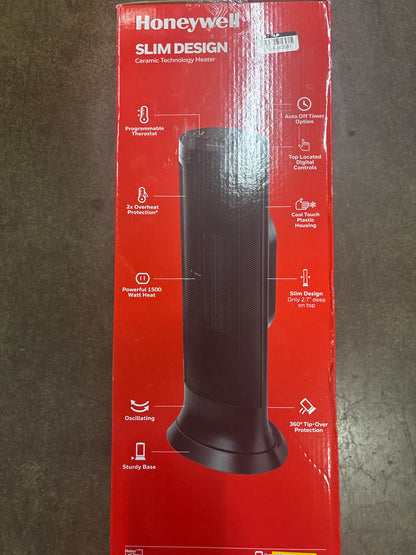 Honeywell Slim Ceramic Tower Heater Black: Indoor Space Heater, Adjustable Thermostat, 1500W, Fan Driven, No Assembly Required