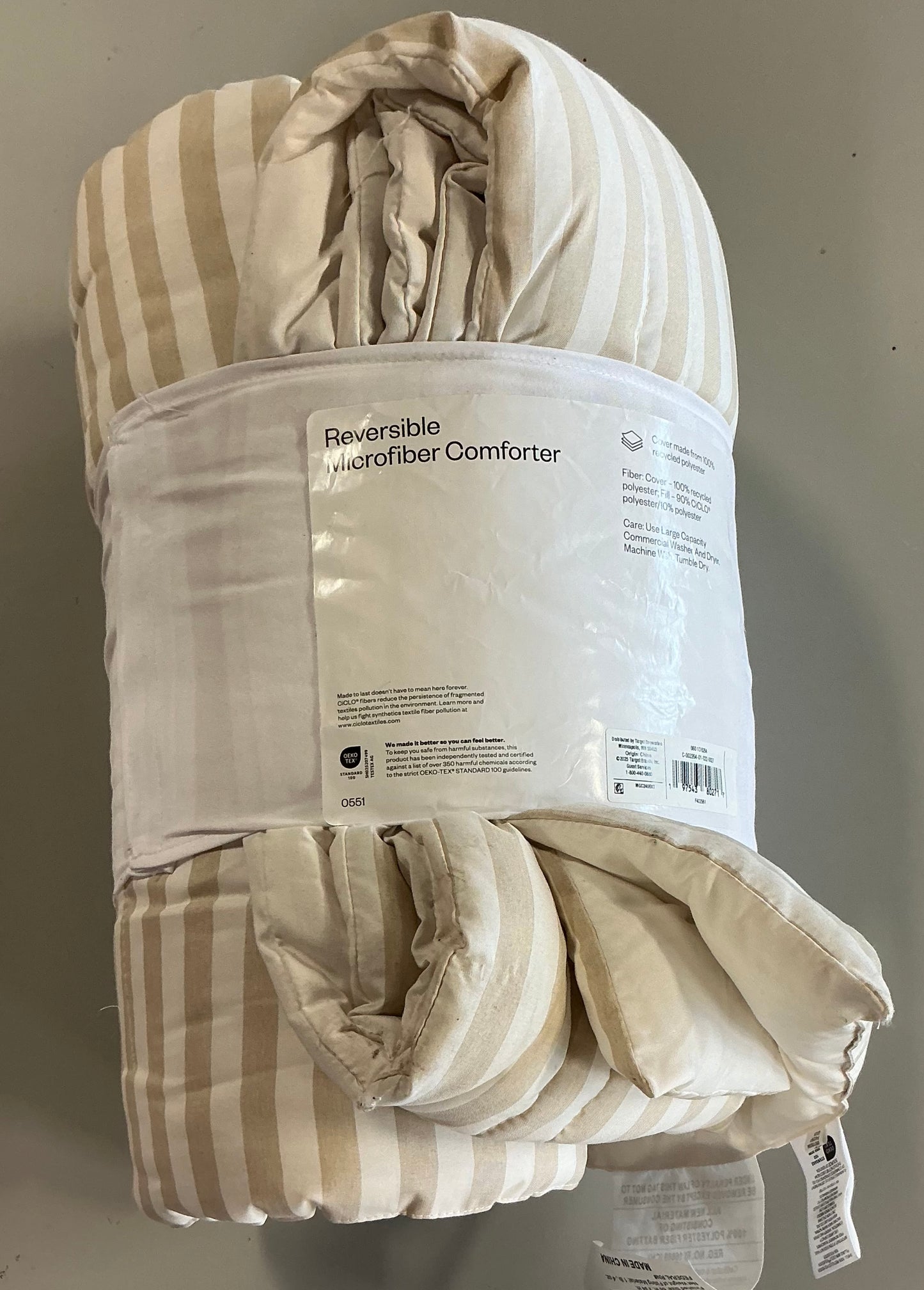 Twin/Twin Extra Long Lofty Microfiber Printed Comforter - Khaki/White Striped - Room Essentials™: Year-Round, Teen-Friendly, OEKO-TEX Certified - Some Dirt From Shipping