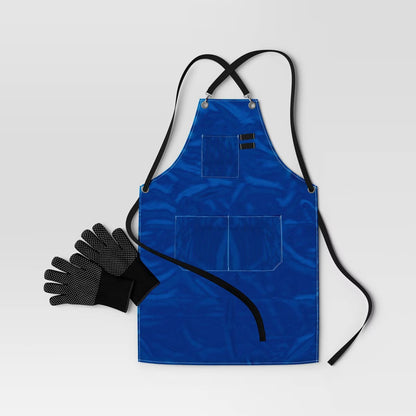 Grilling Mitts and Apron Kitchen Textile Set Blue/Black - Room Essentials™ - Damaged Packaging (see pictures)
