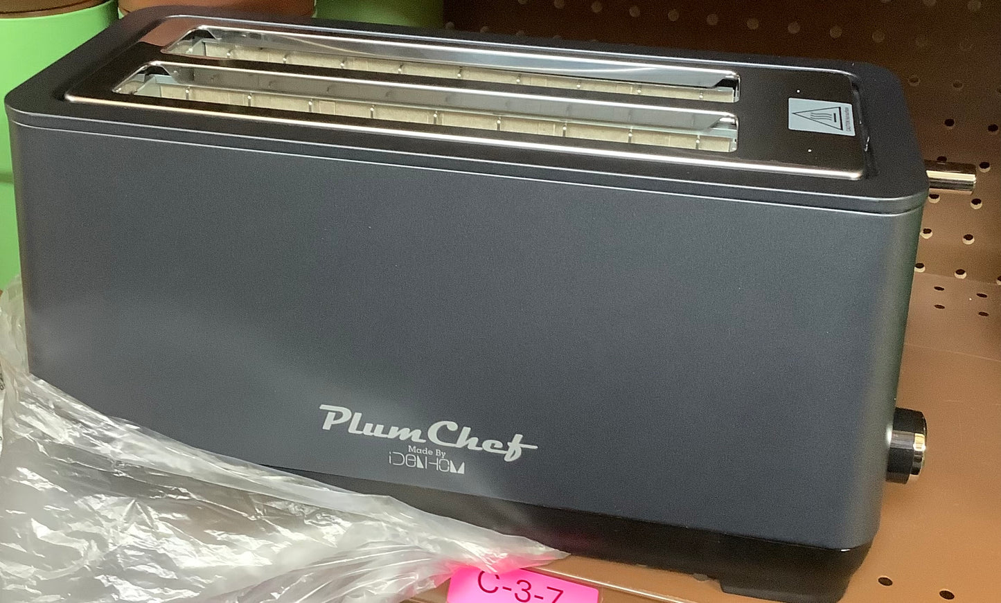 Plum Chef 4 Slice Toaster, Long Extra-Wide Slots for Bagels & Waffles, 6 Browning Levels, Bagel/Stop/Defrost/Reheat Functions & Removable Tray, Kitchen Gadgets, Stainless Steel, Black