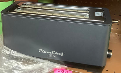 Plum Chef 4 Slice Toaster, Long Extra-Wide Slots for Bagels & Waffles, 6 Browning Levels, Bagel/Stop/Defrost/Reheat Functions & Removable Tray, Kitchen Gadgets, Stainless Steel, Black