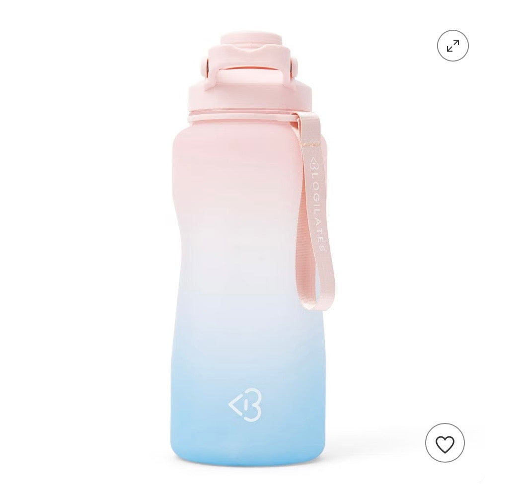 Blogilates 64oz Half Gallon Plastic Water Bottle - Blue Ombre: BPA-Free PETG, Portable Drinkware - Minor Cosmetic Damage Damage