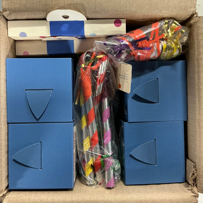 Shark Party Bundle (includes 6 Shark Balloons, 6 Shark Surprise Boxes, 2 packs of Party Favor Blowers (6 count each) and 1 “Happy Birthday” Banner)