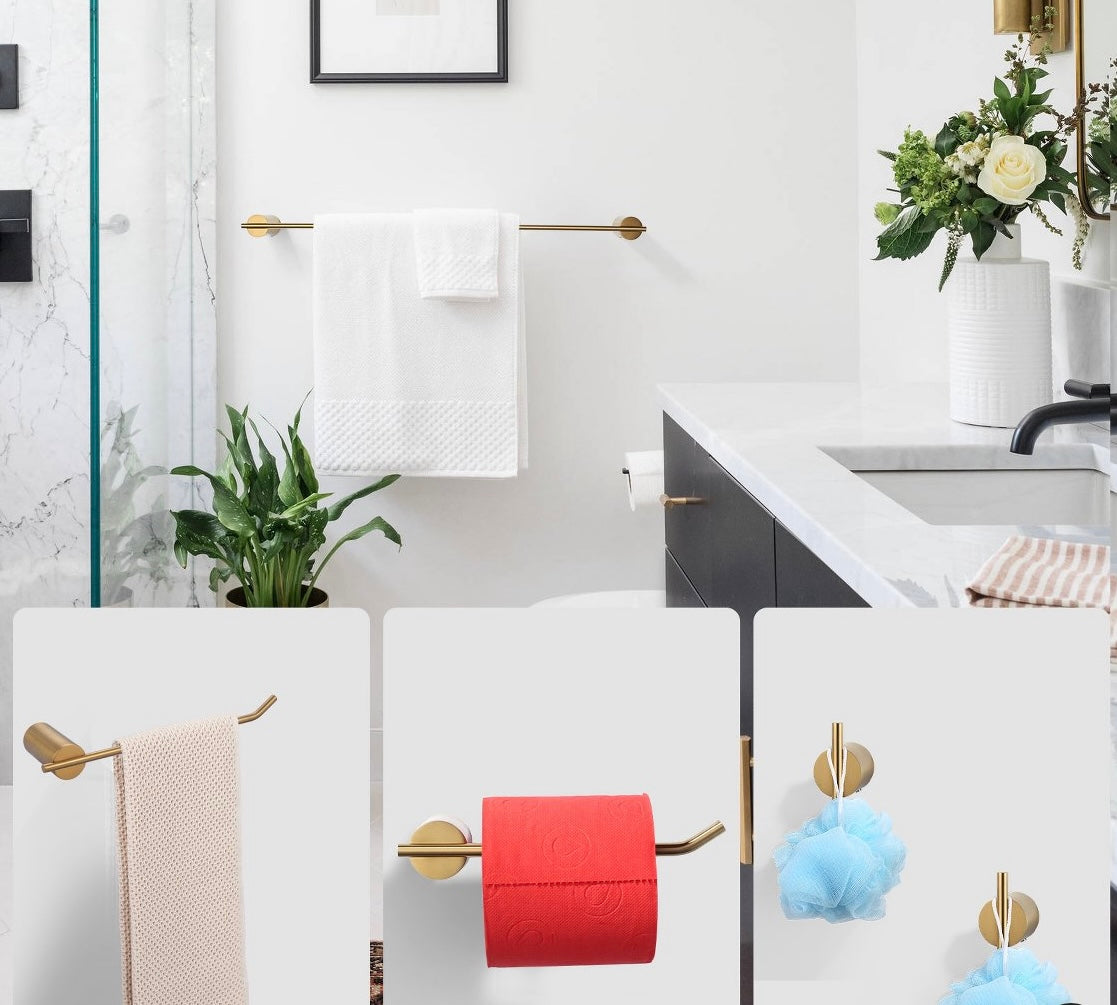 WOWOW 5-Piece Bath Hardware Set Accessory Included
Towel Rack&Toilet Paper Holder&Towel Hook in Gold