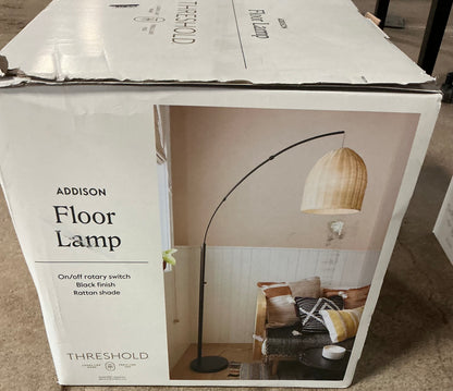 82"x13" Addison Arc Floor Lamp with Natural Rattan Shade - Curved Metal - DAMAGED BOX (see pictures) - FOR PICKUP ONLY